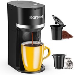 New-Single Serve Coffee Maker for K-Cup and Ground Coffee, Fast Brew, 6-12 oz Brew Sizes One Cup Coffee Machine Fits 5.5" Mugs, One-Button Small Coffe