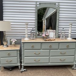 Refurbished Mid Century Faux Bamboo Dresser And Nightstand 