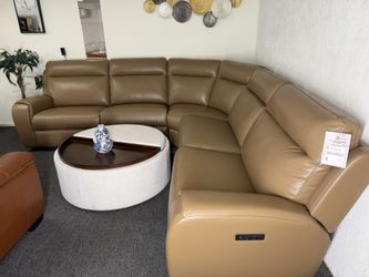 Furniture- 5 Pc Faux Leather Sectional With 2 Power Recliners- Sheeler