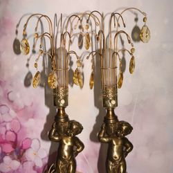 Antique Cherub Lamps.....Metal And Marble Base