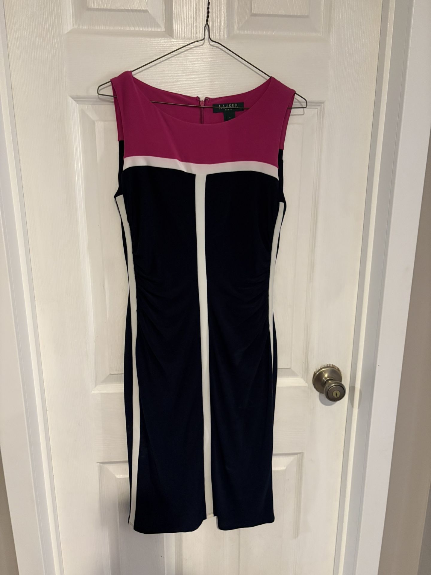 Lauren Ralph Lauren Pink and Navy Midi Dress Size 5
