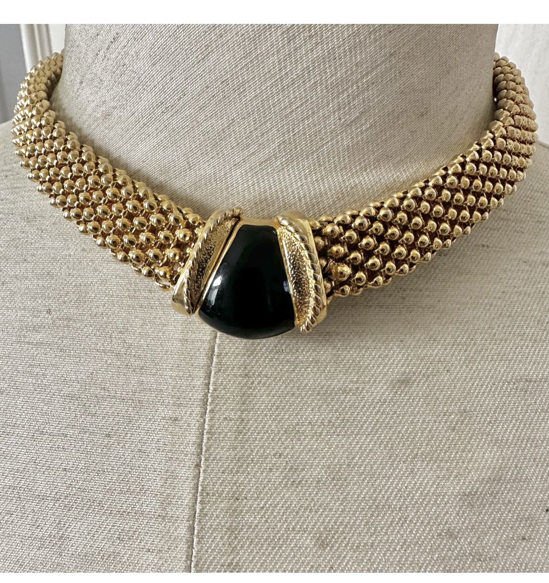 Gold Tone And Black Vintage Choker Necklace 