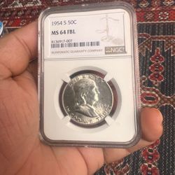 1954-S Franklin Half Dollar Full Bell Line MS64