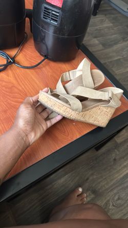Women’s Beige Cork Wedge Sandals – Size [10]