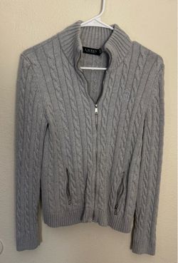 Lauren Ralph Lauren Gray Cable Knit Zip Sweater