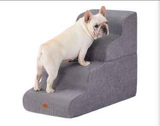 Gray Curved Dog Stairs Ramp for High Beds 22.8" H, 4-Step Dog Steps for Small Dogs and Cats, Pet Stairs for High Bed Climbing, Non-Slip Balanced Pet S