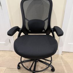 Primy Drafting Chair Tall Office Chair with Flip-up Armrests Executive Ergonomic Computer Standing Desk Chair with Lumbar Support and Adjustable Footr