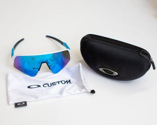 Share Oakley Sutro Lite Cycling Shield Sunglasses Mirrored Blue Lens White Frame Case