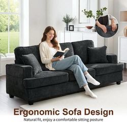 New-89" Chenille Sofa 3 Seater Couch with Extra Upholstered Deep Seats for Living Room,Removable Cover,Assembly Required,Grey