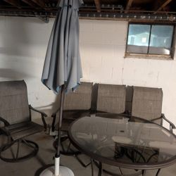 Complete Outdoor Table Set with Chairs & Umbrella