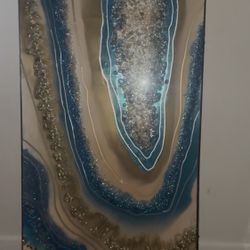 48x24 Teal & Gold Geode Resin Art – Crystal Epoxy Painting (2 Available) 