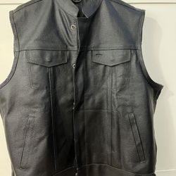 Mens Leather Biker Vest XL