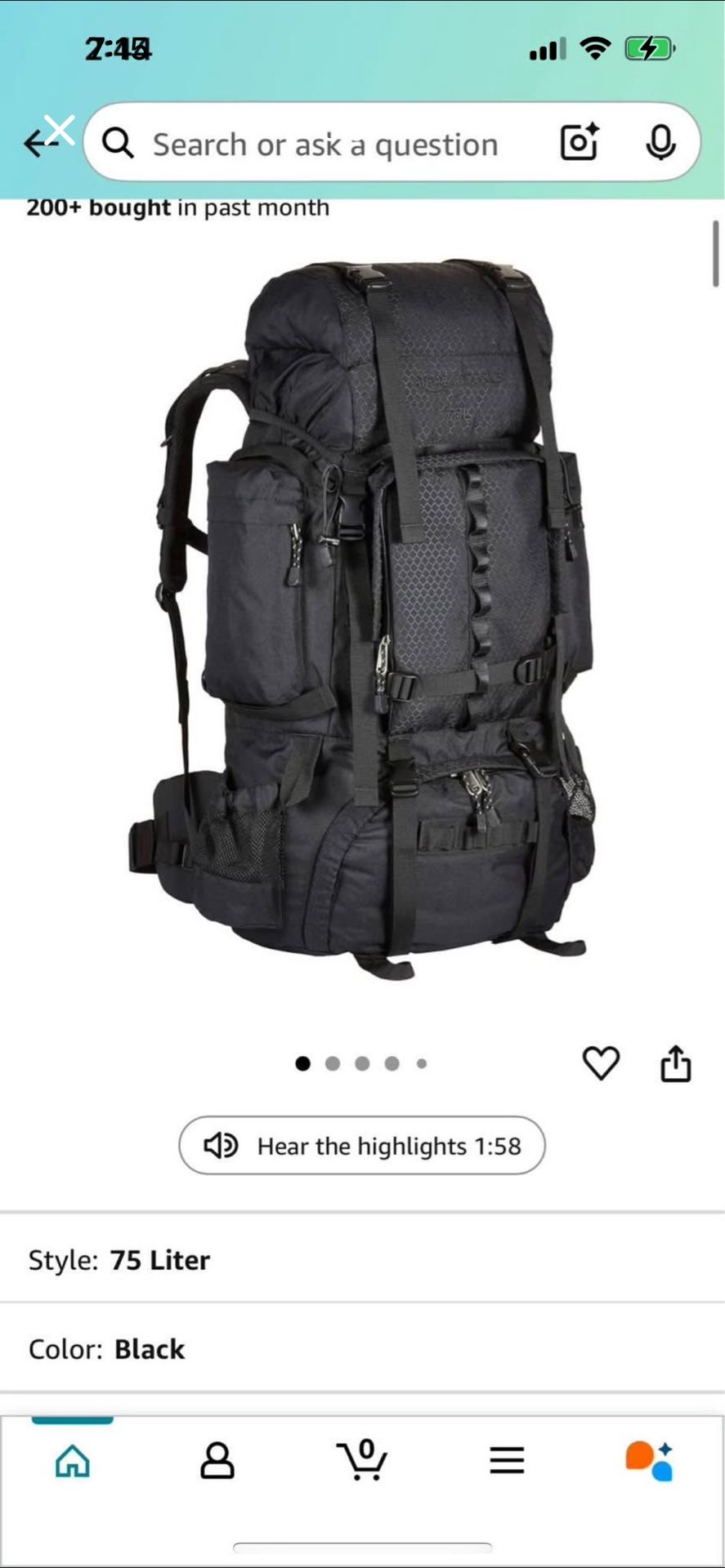 New 75 L Backpacking Bag