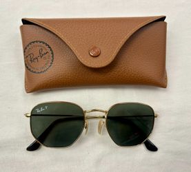 Ray-Ban RB3548N Hexagonal Gold Green Polarized Sunglasses 51mm With Case