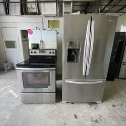 Whirlpool French Door Refrigerator And Stove Stainless Steel 