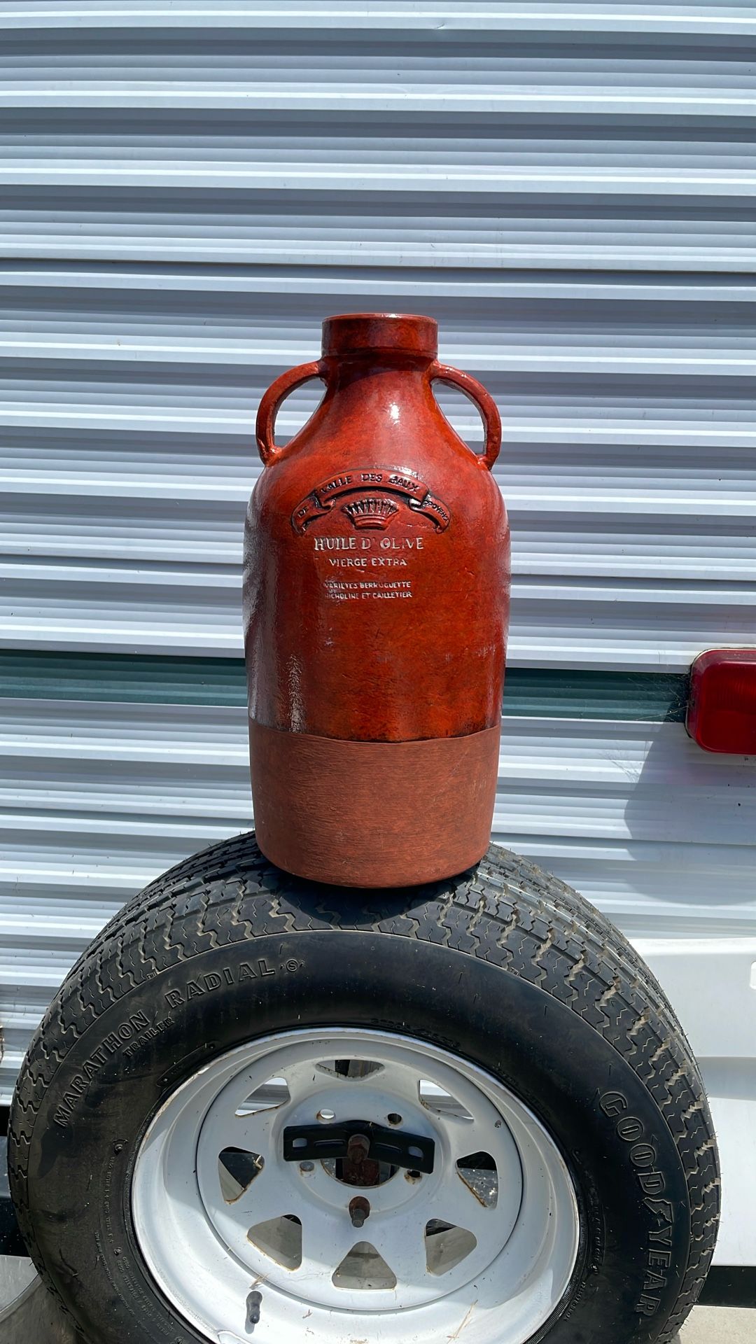 Vintage Terra-Cotta Huile D Olive Virgin Extra Olive Oil Container.