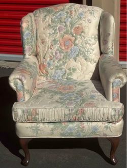 Antique Floral Wingback Accent Chair