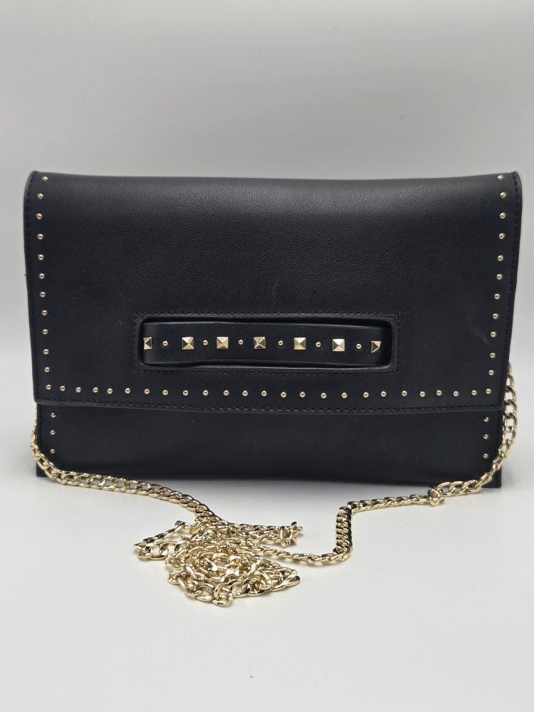 Topshop Black Clutch with Gold Chain and Studs