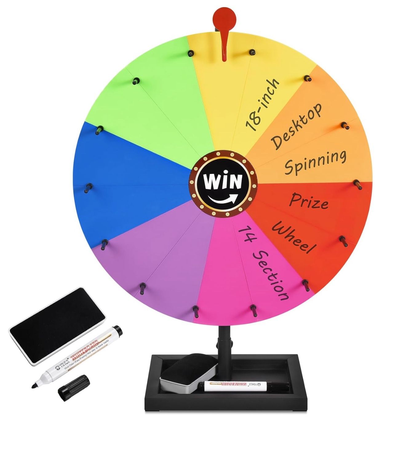 18-inch Tabletop Prize Wheel, Prize Wheel Spinner with Stand & Storage Base, Featuring a Prize Wheel with 14 Customizable Color Sections. Suitable for