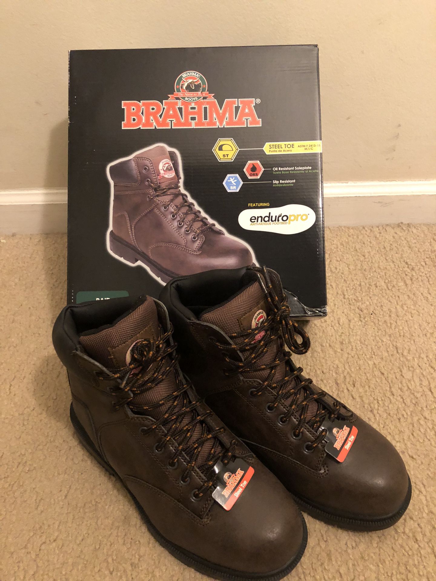 Brahma Men's Raid Steel Toe Work Boot Brown Mens Size 6  ,  Size 8 And Size 14