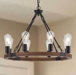 Rustic Farmhouse Chandelier 8 Light Wood Metal Industrial Wagon Wheel Fixture