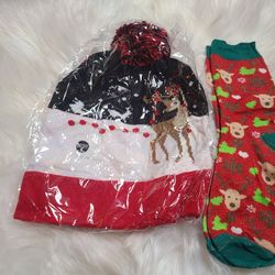 Reindeer Set/Rudolph  Hat And Socks Light Up 