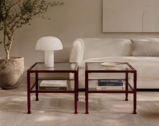 Vintage Postmodern Style  Burgundy Glass Side Tables – Pair
