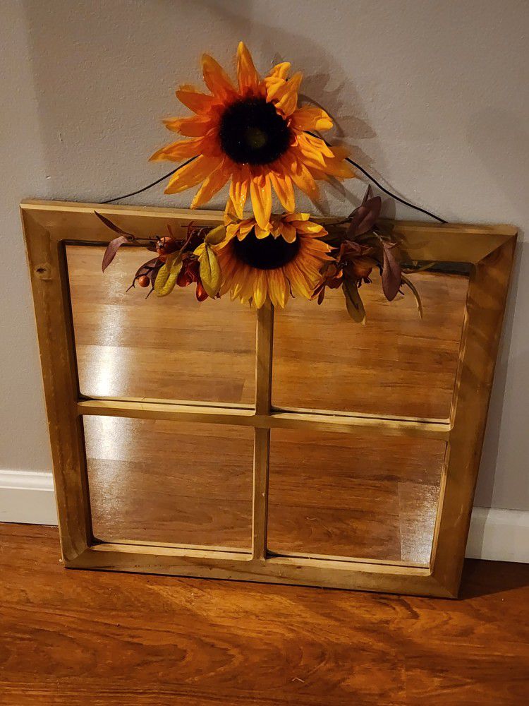Window Framed Mirror With Sunflower Accent