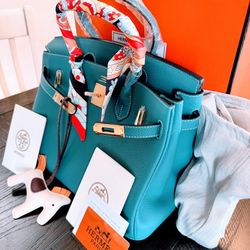 Hermes Birkin 30 Blue Jean Bag