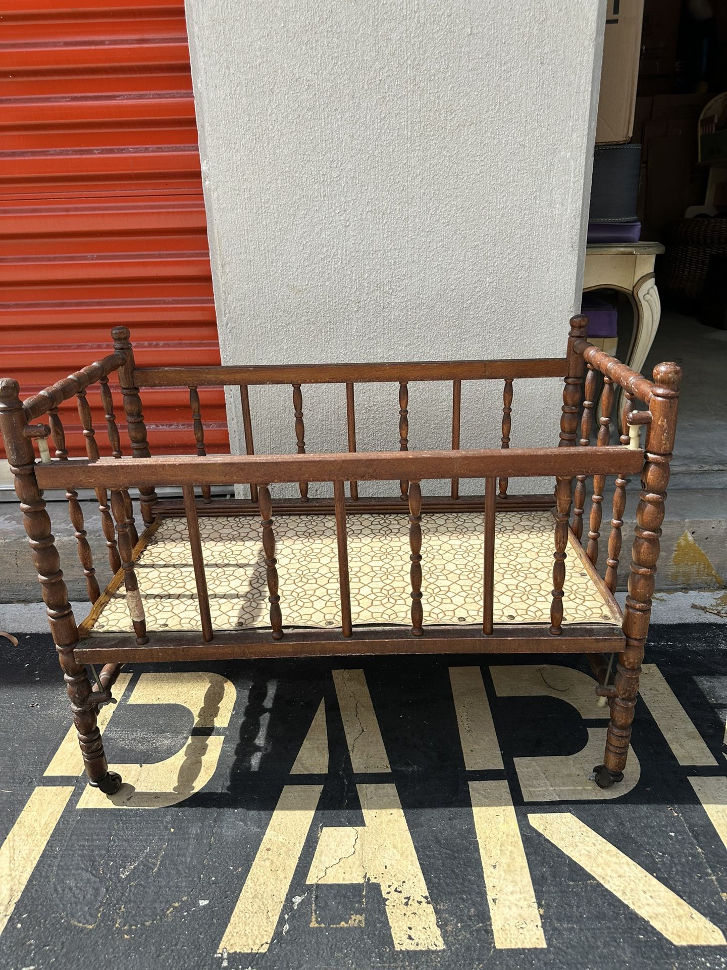 Antique Victorian Era Oak Doll Crib