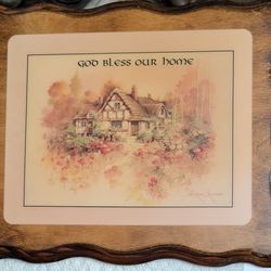 God Bless Our Home Wooden Wall Plague 12 1/2" x 10 1/2". Thick Gloss Varnish. Something Seams To Be On The Lower Left If You Look Real Close. I Though