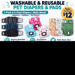 Washable & Reusable Dog Diapers & Male Belly Bands (3 & 5 Packs)