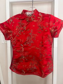 Red Satin Chinese Qipao Top Halloween Womens or Kids