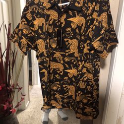 Men Animal Print Gold Dress Shirt