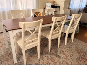 Farmhouse Dining Table with 6 Chairs