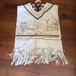 Mexican Suede Leather Poncho 