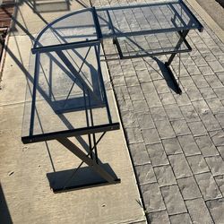 L Shaped Glass Desk with Keyboard Pull Out