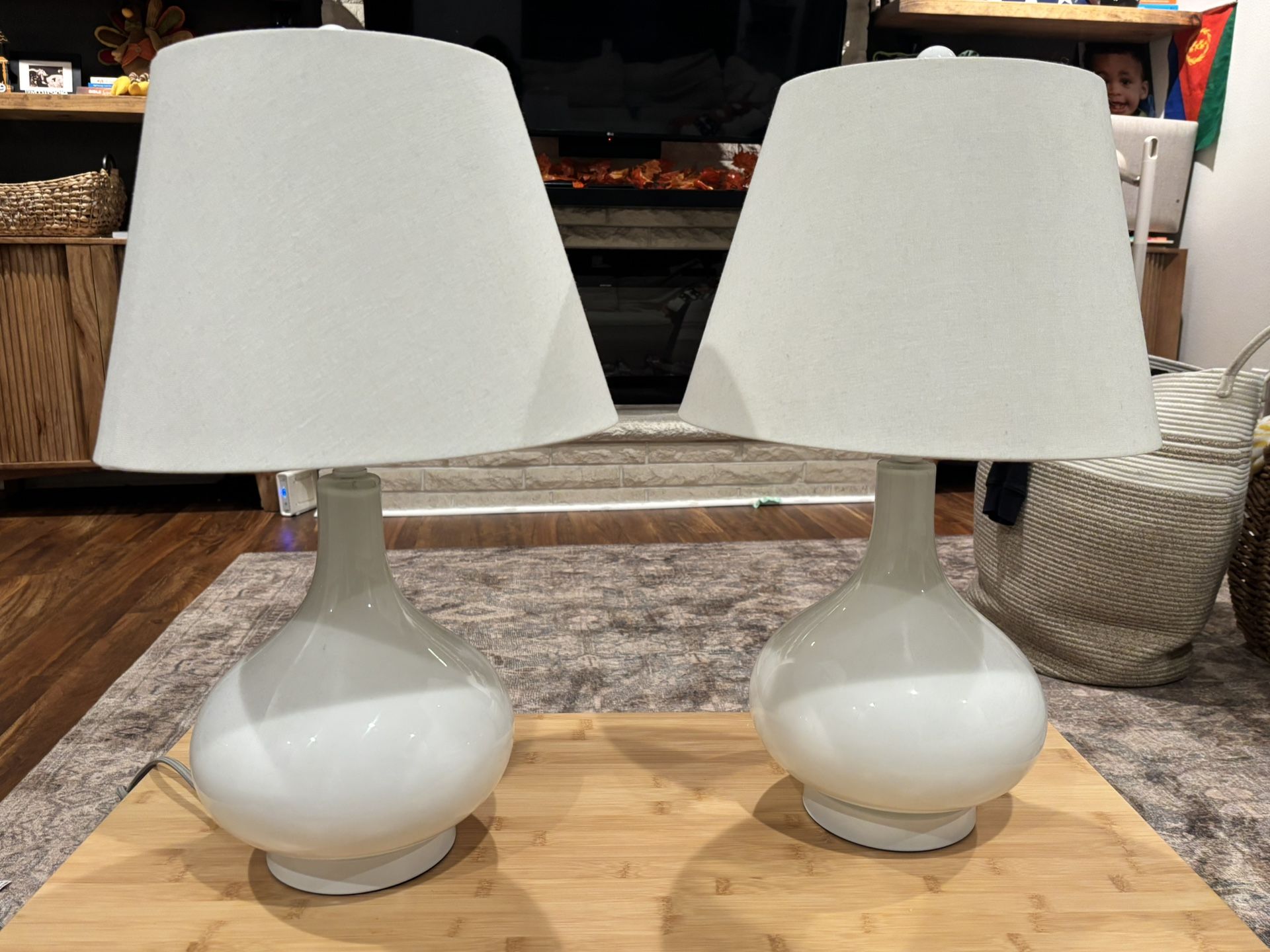 White Glass Lamp Set - 24”