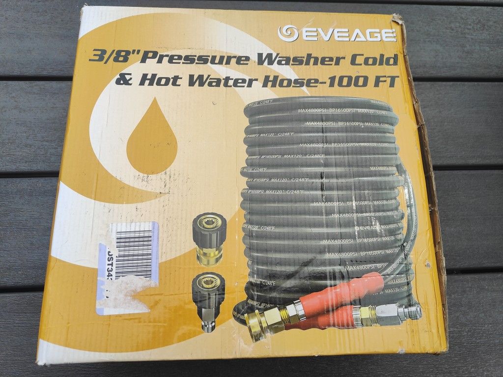 EVEAGE 3/8" Pressure Washer Hose 100ft, 4800PSI Industry Grade Steel Wire Braided & Synthetic Rubber Jacket, Kink Resistant Hot & Cold Water Max 248°F