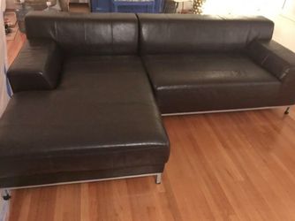 Modern Brown Leather 100in L-Shape Sectional Sofa with Chaise