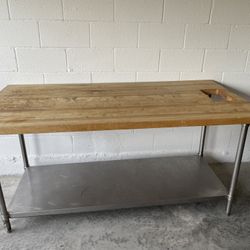 Industrial Butcher Block Work Table w/ Stainless Steel Base – 72”