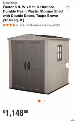 Shop Keter Factor 6 ft. W x 6 ft. D Outdoor Durable Resin Plastic Storage Shed with Double Doors, Taupe Brown (37.43 sq. ft.)