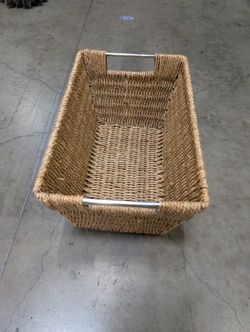 Natural Fiber Rectangular Storage Basket with Metal Handles