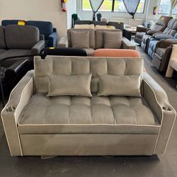 🔥3-In-1 Convertible Sleeper Sofa, Modern Pull Out Sofa Bed, Adjustable Futon Couches With 3 Lengths, Foldable Loveseat With USB Port And Swivel Phone