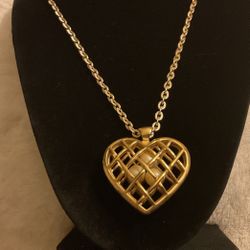 24” Gold Chain With Vintage Heart Pendant With Pearls,by Avon