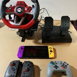 Nintendo Switch w/Accessories & Mario Wheel