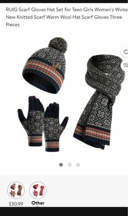 Winter Beanie Hat Long Scarf and Touchscreen Glove
