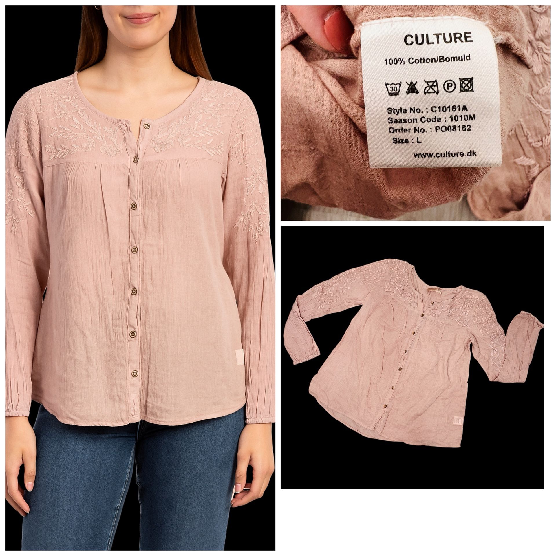 Dusty Pink Long Sleeve Sheer Blouse Floral Top Size Large Womens Shirt