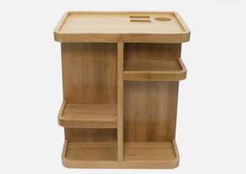 360° Bamboo Makeup Organizer, Multi-Function Storage Carousel for Cosmetics