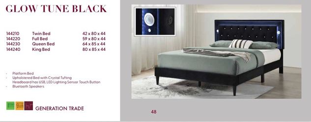 Glow Tune Black Upholstered Platform Bed